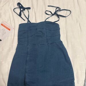 Blue Denim Spaghetti Strap Dress